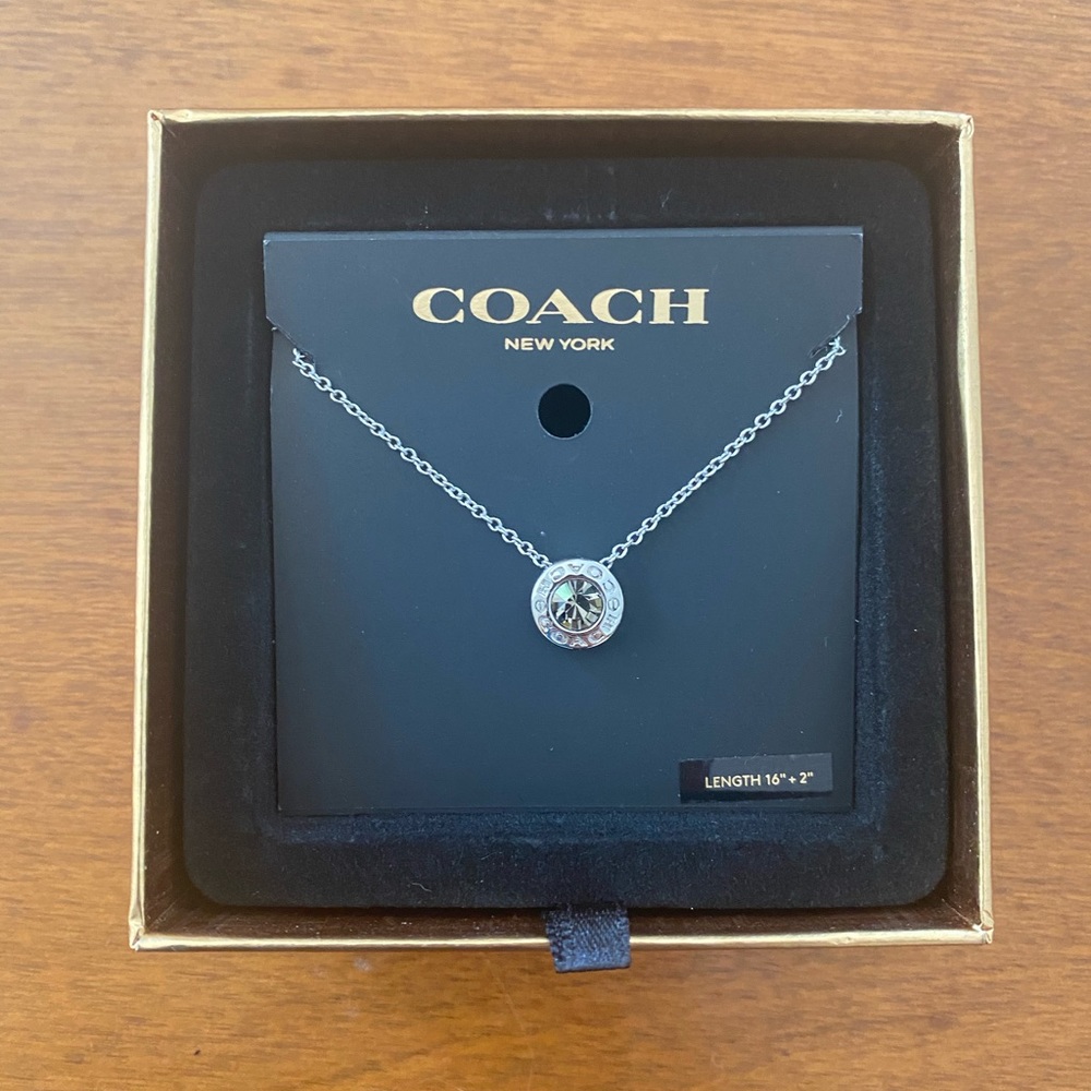 NWT | COACH | Silver Quartz Pendant 16” Necklace